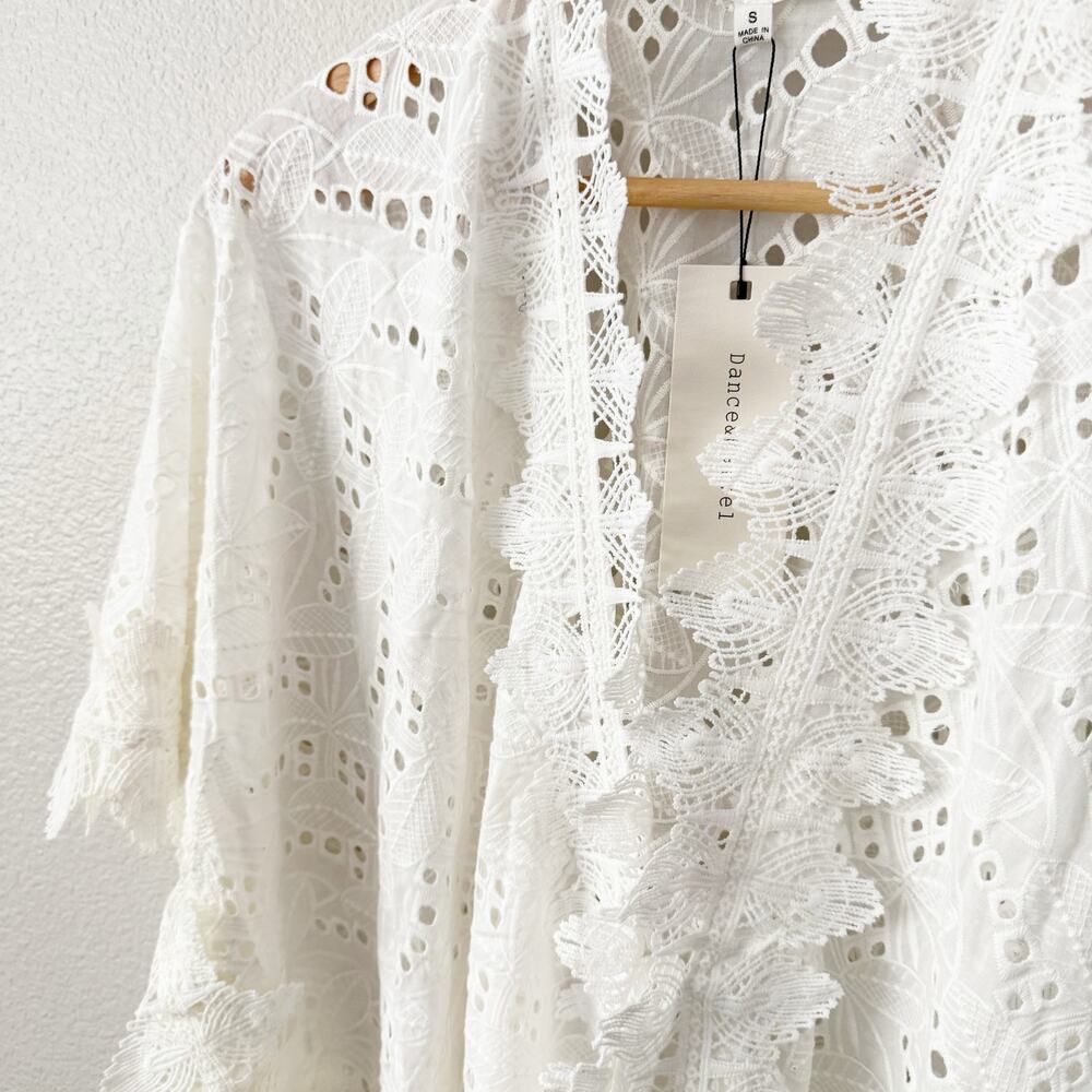 DANCE & MARVEL | Lace Eyelet Cover Up Kimono Wrap Tie  White Oversized | Small - Picture 4 of 9